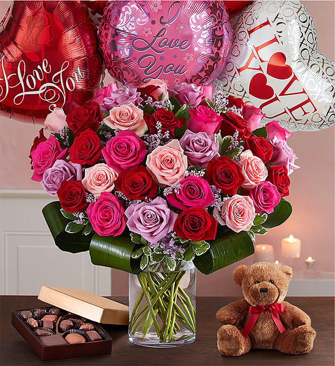 Over The Top For You (Includes 50 Roses and 3 Mylar Balloons)