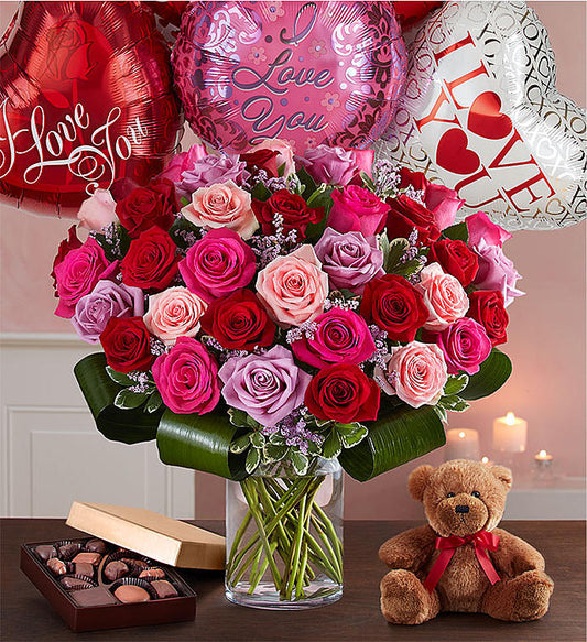 Over The Top For You (Includes 50 Roses and 3 Mylar Balloons)