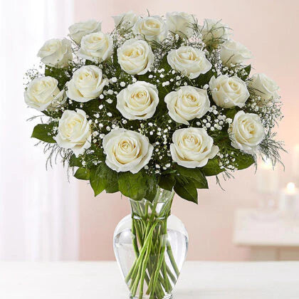 Long Stem White Roses Vase (Your Size)