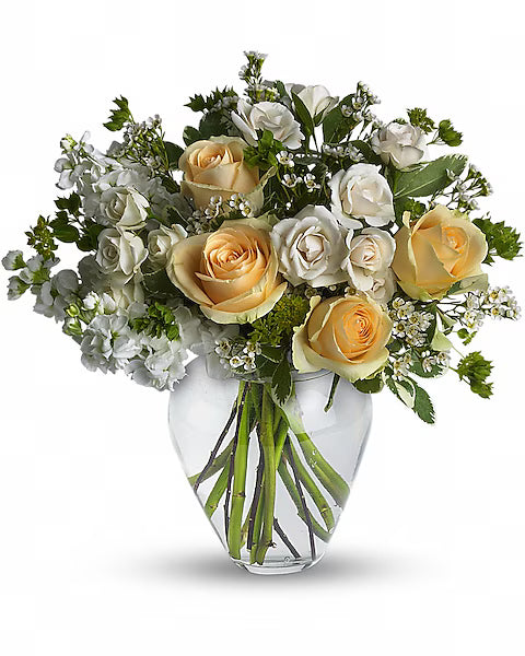 Bouquet of yellow and white roses