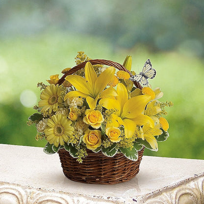 Basket of yellow flowers